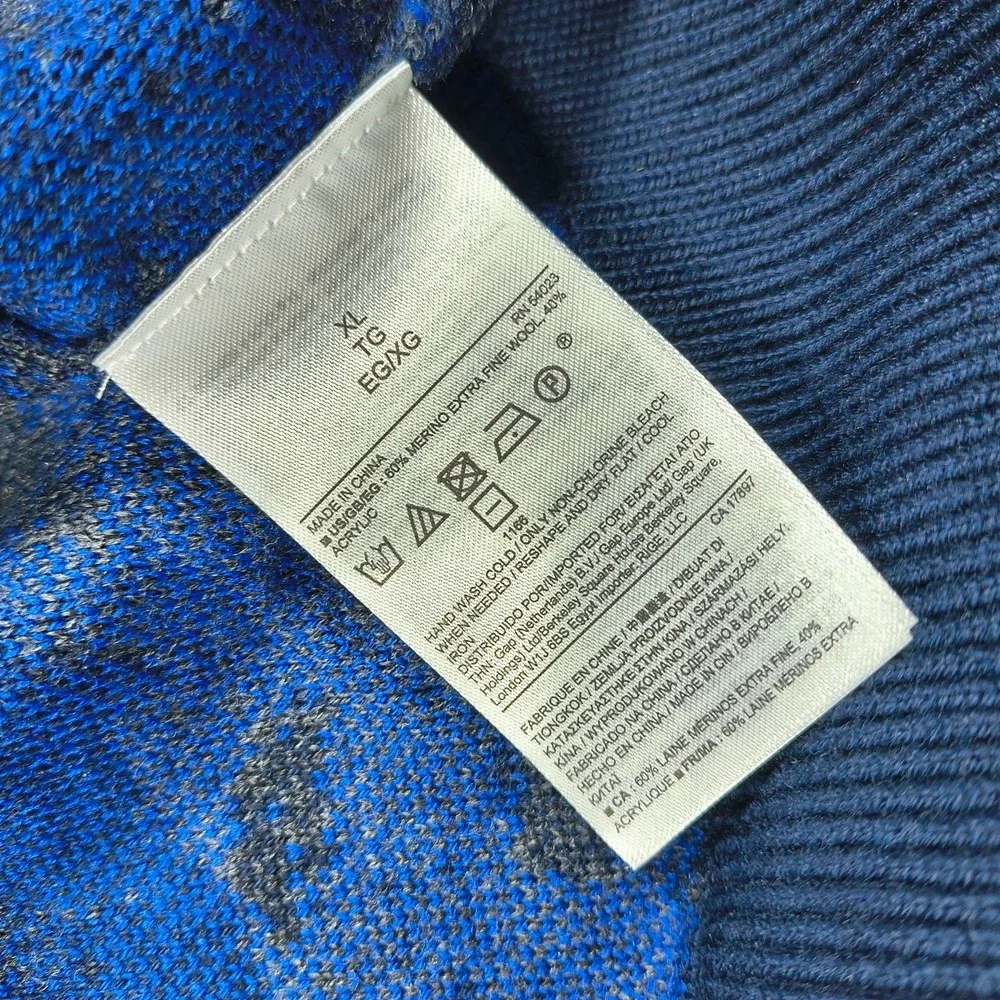 Banana Republic Merino Wool Sweater Mens XL Blue Camo Pullover Crew Neck